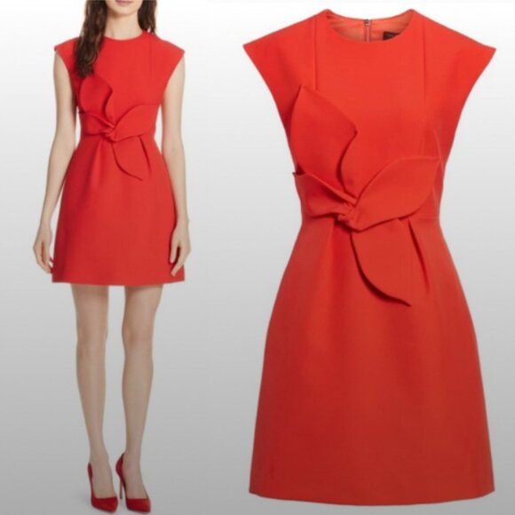 Ted Baker Dress Ppollyd Mini Structured Bow Fit and Flare in Red - Picture 1 of 10